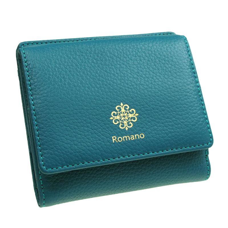二つ折り財布 牛革 本革  BOX型 小銭入れ付き 札入れ ミニ財布 ショートウォレット 軽量 ROMANO(ロマノ) 5302 ブルー