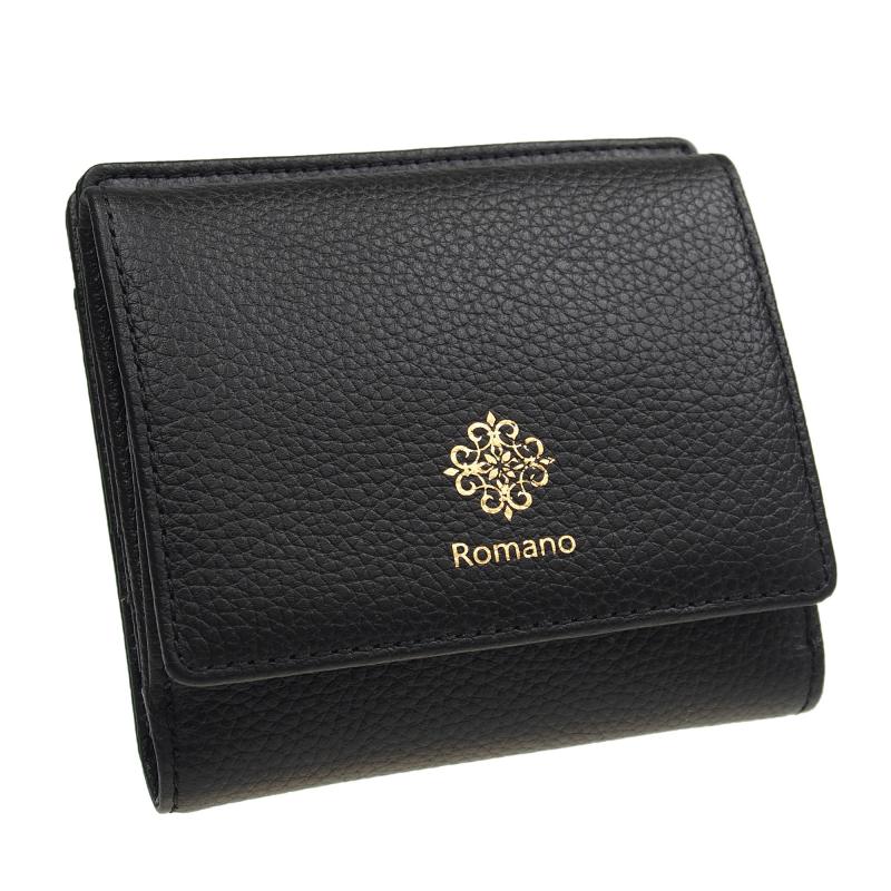 二つ折り財布 牛革 本革  BOX型 小銭入れ付き 札入れ ミニ財布 ショートウォレット 軽量 ROMANO(ロマノ) 5302 クロ