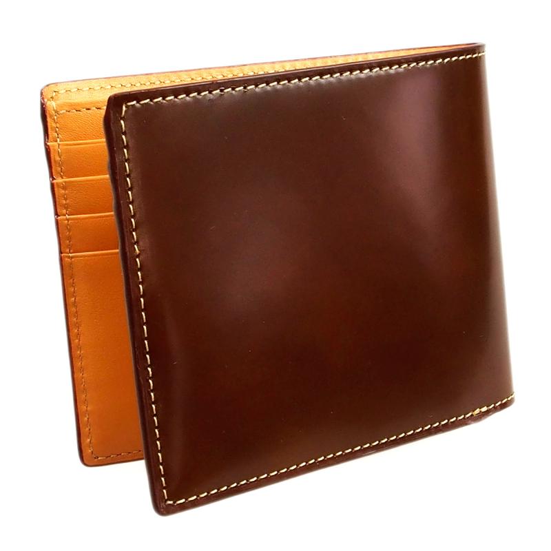 二つ折り財布 (小銭入れ無し) 薄型 本革 |  コードバン CORDOVAN KW-112 BROWN ブラウン