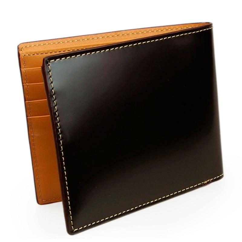 二つ折り財布 (小銭入れ無し) 薄型 本革 |  コードバン CORDOVAN KW-112　BLACK ブラック
