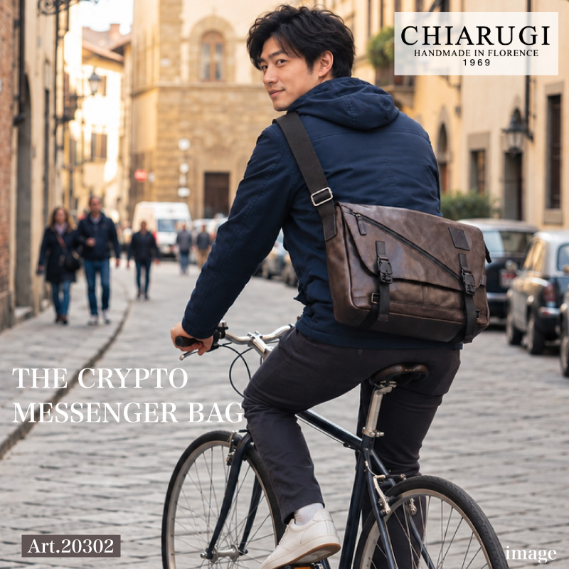 【2026新シリーズ入荷！】CHIARUGI キアルージ 本革 レザー メッセンジャーバッグ ショルダーバッグ メンズ 斜めがけ ヴィンテージ風 大容量 イタリア ブランド URBAN JOURNEY アーバンジャーニー THE CRYPTO MESSENGER BAG No.20302 NERO ブラック