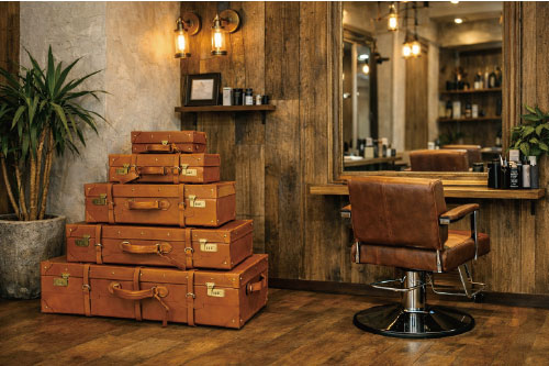店内インテリアのヌメ革トランクケース