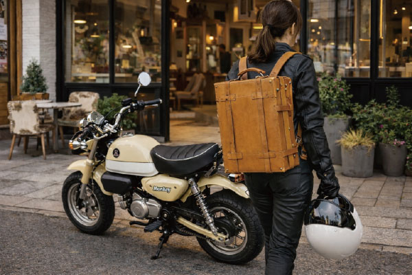 バイクとヌメ革トランクケース